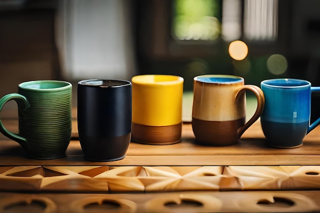 une table avec des tasses et des tasses dessus