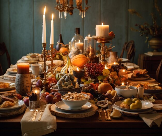 Une table de Thanksgiving d'inspiration vintage avec un tableau