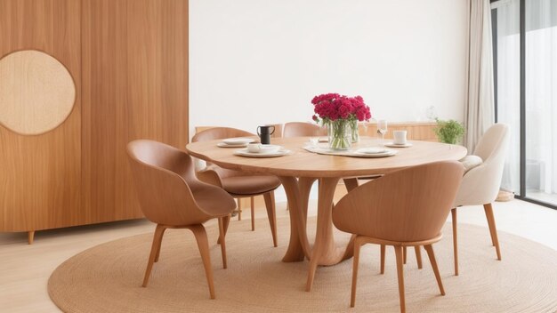 Une table de thé en bois avec des chaises