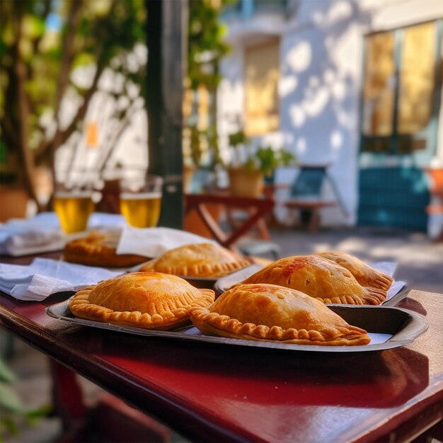 Photo une table avec trois empanadas