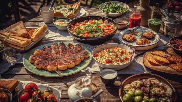 La table de vacances à la maison est pleine de nourriture générée par l'IA