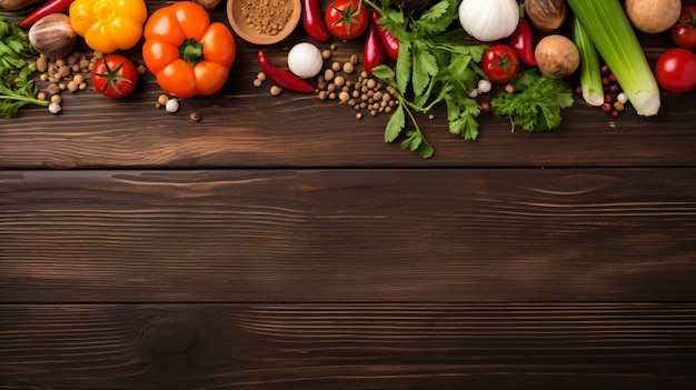 une table avec une variété de légumes et d'épices