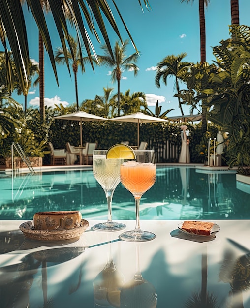 Photo une table avec un verre de cocktail et une assiette de nourriture sur elle