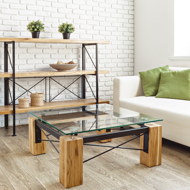 Table En Verre Moderne à L'intérieur Du Loft