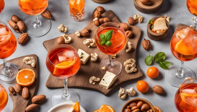 une table avec un verre de vin et de la nourriture dessus