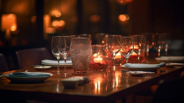 Une table avec des verres à vin et une bougie dessus