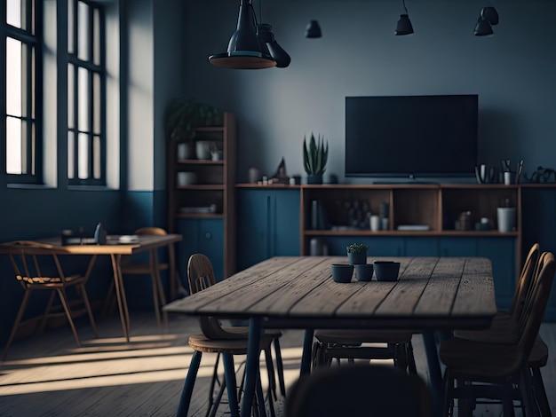 Table vide avec chambre d'enfants floue ai générative