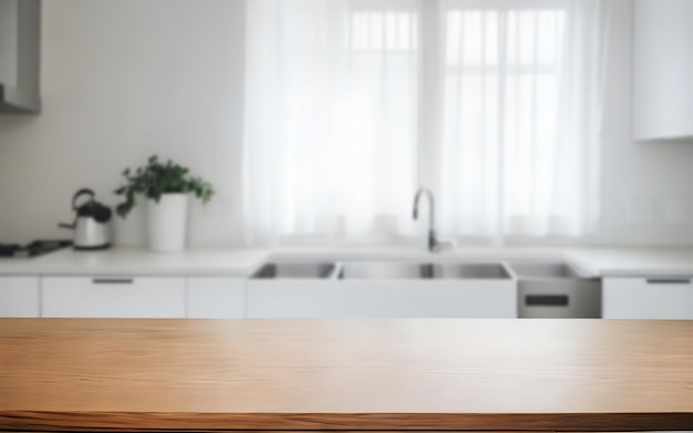 une table vide dans la cuisine, une maquette d'espace de copie