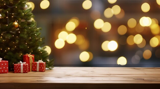 Une table vide devant l'arbre de Noël