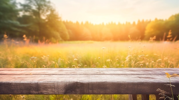 Table vide pour l'affichage du produit Fond de nature Table en bois devant le paysage d'été