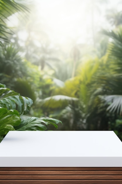 une table vide et une vue sur la verdure tropicale