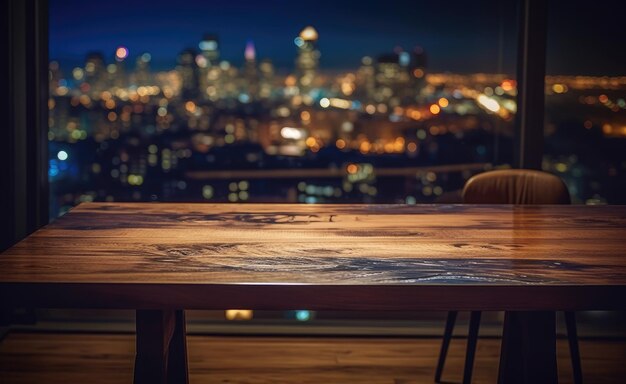 Photo une table avec vue sur chicago la nuit