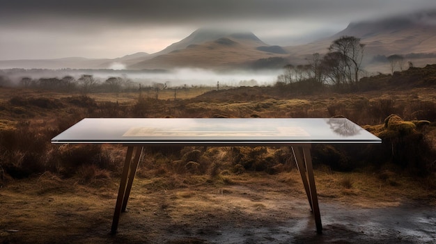 Photo une table avec vue sur les montagnes en arrière-plan