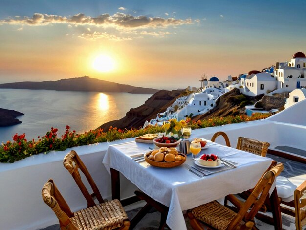 Photo une table avec une vue sur l'océan et une vue sur la mer