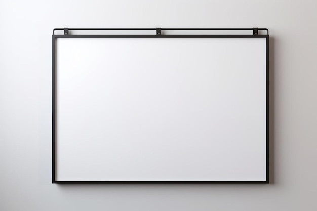 un tableau blanc avec un cadre noir suspendu à un mur