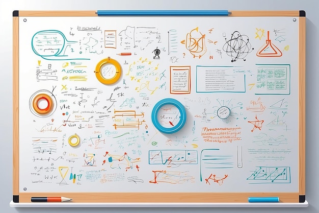 Tableau blanc avec des formules écrites à la main illustration de style vectoriel plat