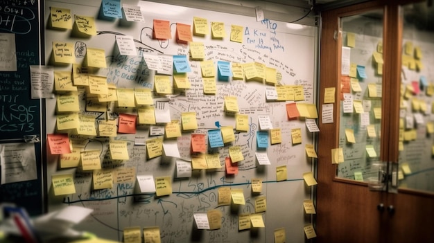 Un tableau blanc avec des post-it dessus avec les mots "n'oubliez pas d'être dessus"