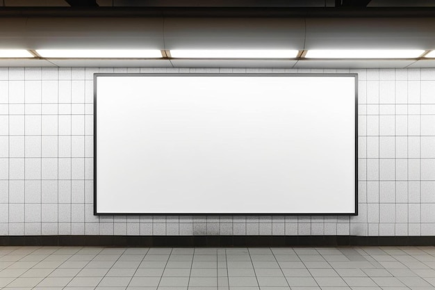 Photo un tableau blanc vierge dans une station de métro