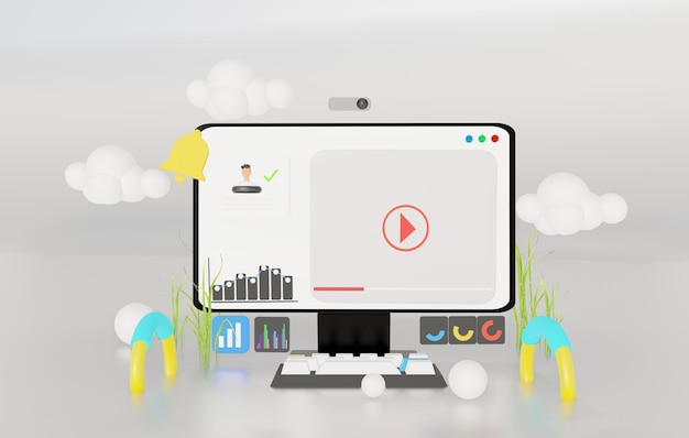 Tableau de bord d'analyse de données informatiques 3D et site web seo kpi ou investissement sur écran de PC blanc Illustrati