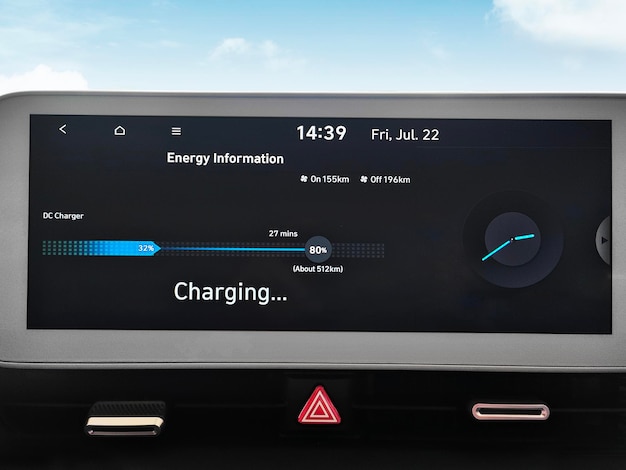 Le tableau de bord du véhicule électrique indique la charge de la batterie