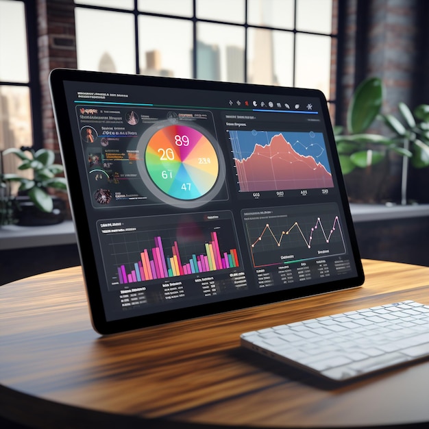Tableau de bord d'entreprise futuriste sur tablette