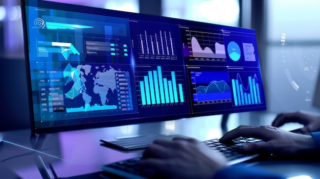 tableau de bord de la technologie financière graphique et diagrammatique à l'écran