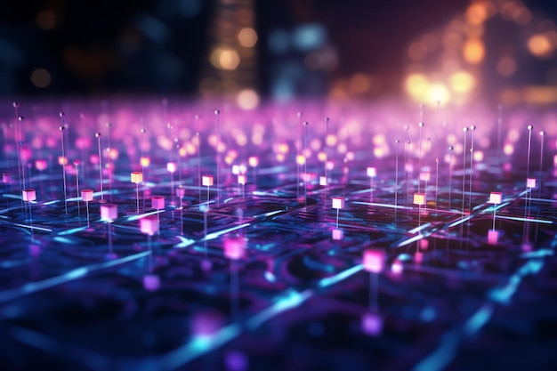 Tableau de circuit imprimé avec des particules lumineuses Arrière-plan technologique rendu 3D