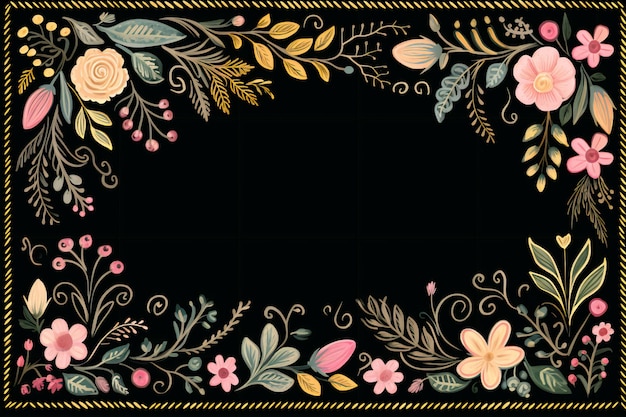Tableau à craie floral élégance menu capricieux cadre avec des fleurs