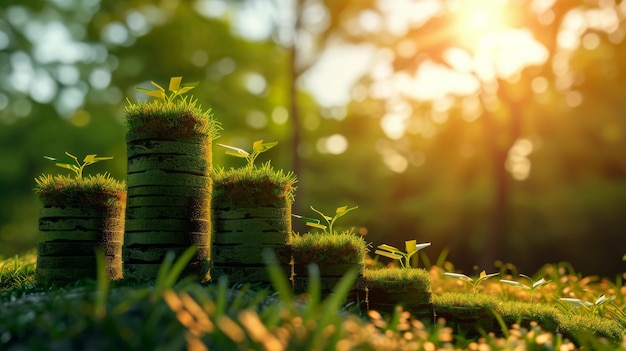 Photo un tableau de croissance durable représenté par la culture de l'herbe sur un champ herbeux