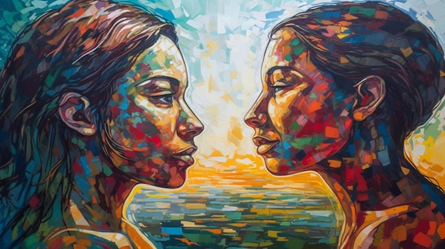 Un tableau de deux femmes face à face