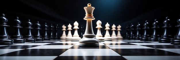 Tableau d'échecs noir et blanc avec un roi blanc dessus IA générative