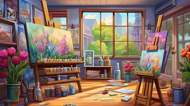 Un tableau de fleurs et un tableau de maison