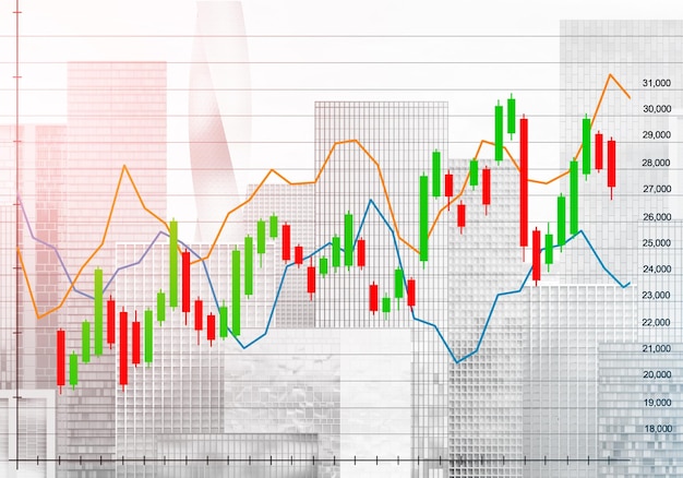 Photo tableau de forex abstrait devant l'illustration du quartier des affaires concept de croissance financière