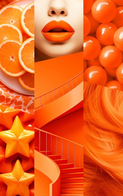 Tableau d'humeur de mode inspirant Collage avec des photos de couleurs supérieures Esthétique orange