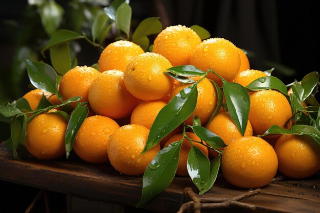 Un tableau de marché de la récolte abondante de mandarines scène de marché avec des tas de mandarines fraîches