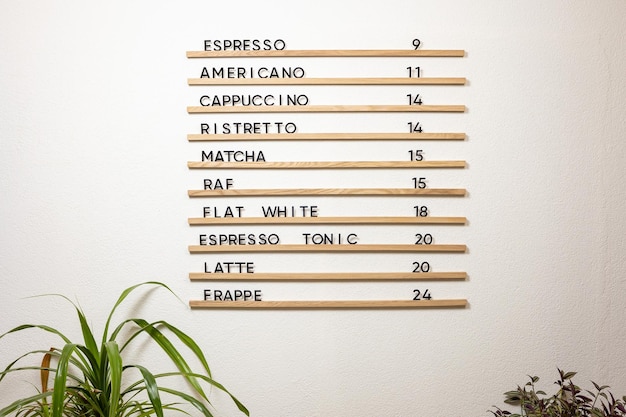 Tableau de menu, signe de menu de café suspendu