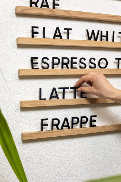 Tableau de menu, signe de menu de café suspendu