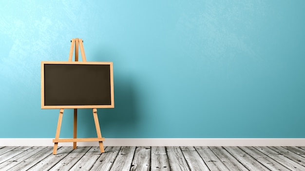 Tableau noir blanc sur plancher en bois contre le mur