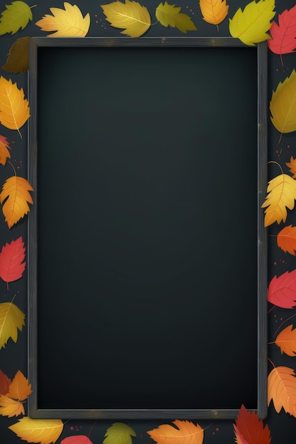 Tableau noir avec des feuilles d'automne sur fond noir