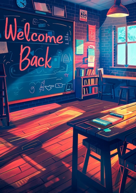 Un tableau noir numérique montrant un message chaleureux de bienvenue célébrant la réunion des enseignants et des élèves