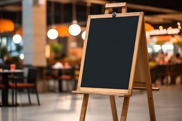 Tableau noir publicitaire vierge Enseigne de restaurant ou menu dans un centre commercial IA générative