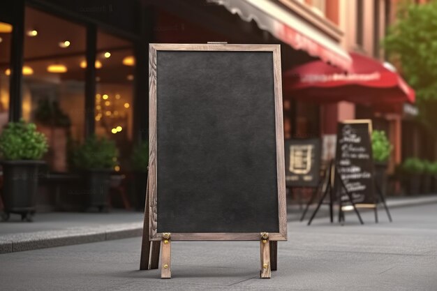 Photo tableau noir publicitaire vierge enseigne de restaurant ou menu dans un centre commercial ia générative