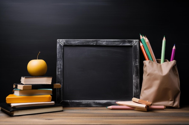 Un tableau noir avec un tableau noir et un livre dessus.