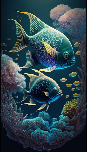 Un tableau poisson et coraux par personne