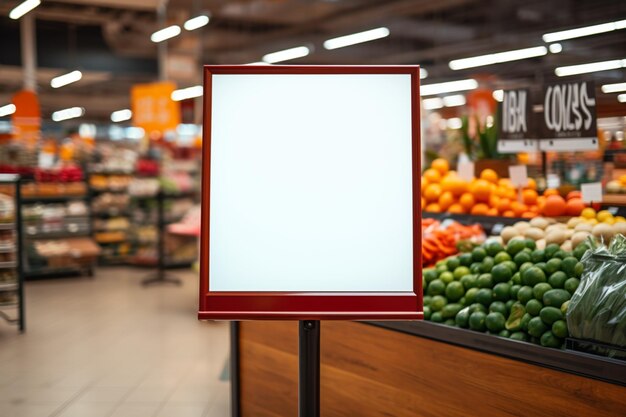 Tableau de prix en blanc Tableau de publicité dans un supermarché ou un restaurant.