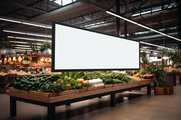 Tableau de prix en blanc Tableau de publicité dans un supermarché ou un restaurant.