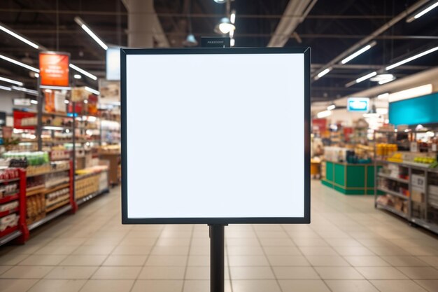 Tableau de prix en blanc Tableau de publicité dans un supermarché ou un restaurant.