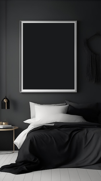 Photo tableau sur toile maquette cadre sombre chambre moderne et artsy