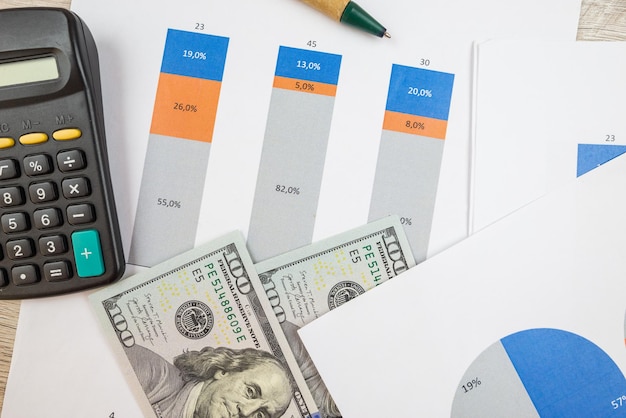 Tableaux et graphiques comptables calculateur de billets en dollars analyse du revenu du rapport concept financier