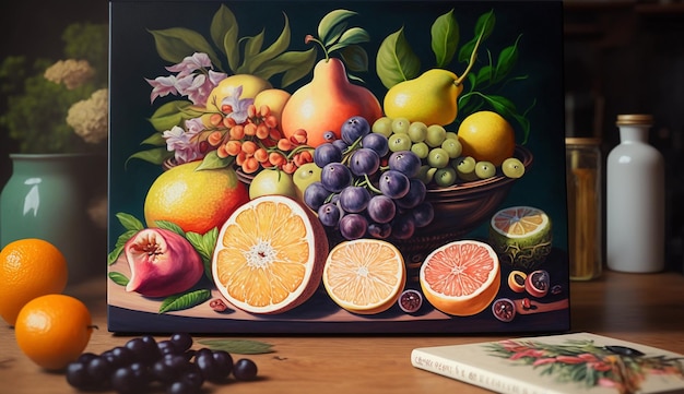 Tableaux de peinture acrylique de fruits nature morte Art généré par l'IA